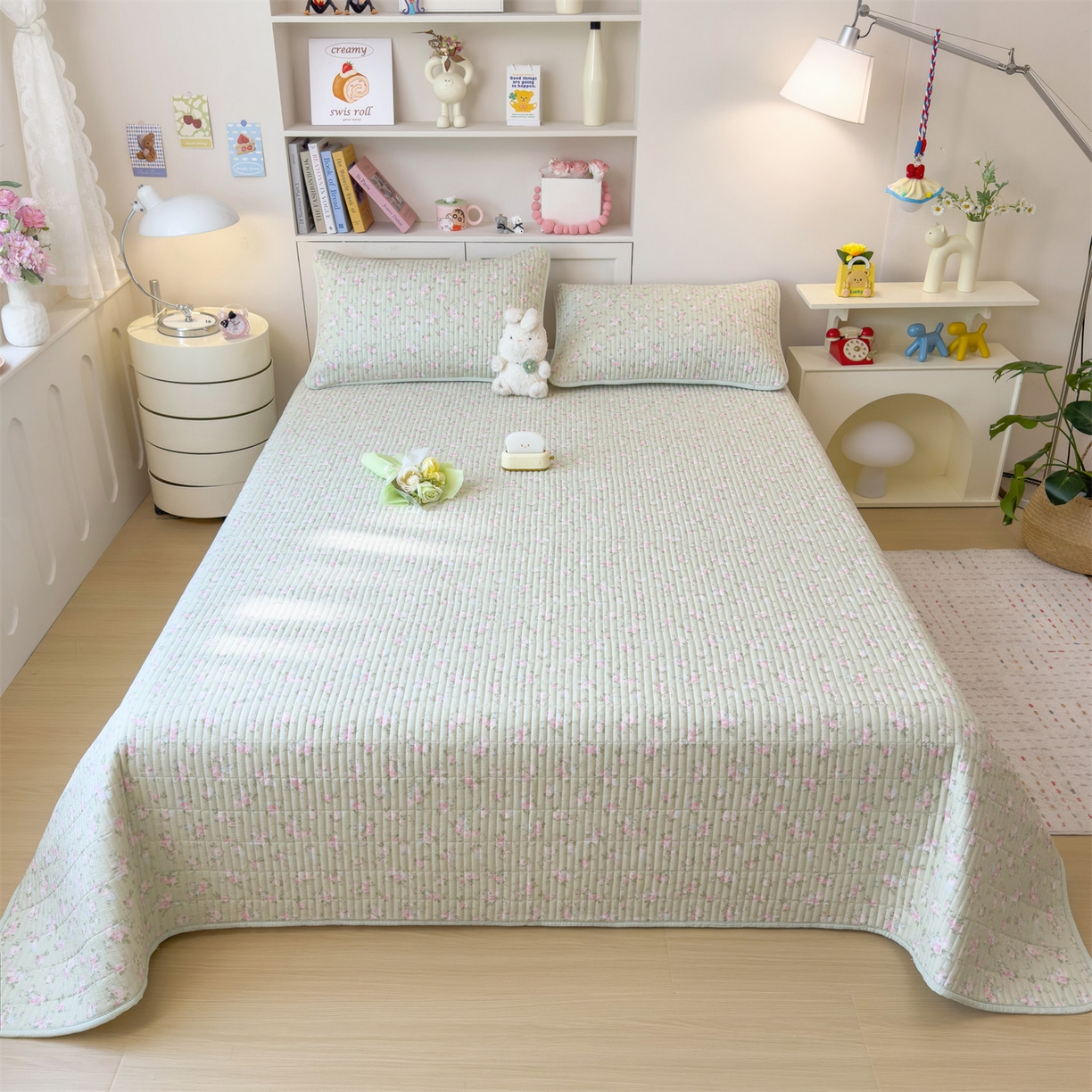 91家纺网 家纺一手货源 找家纺 雯豆家纺 2025新品皱皱双层纱床盖泡泡纱床罩保护套 初夏