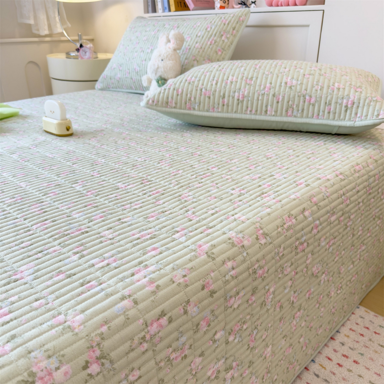 91家纺网 家纺一手货源 找家纺 雯豆家纺 2025新品皱皱双层纱床盖泡泡纱床罩保护套 初夏