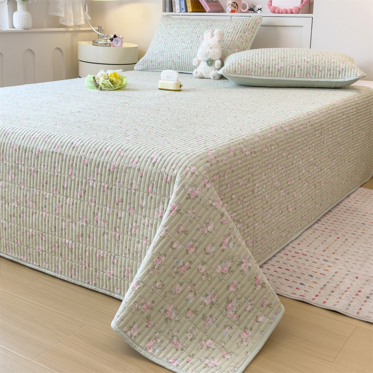 91家纺网 家纺一手货源 找家纺 雯豆家纺 2025新品皱皱双层纱床盖泡泡纱床罩保护套 初夏