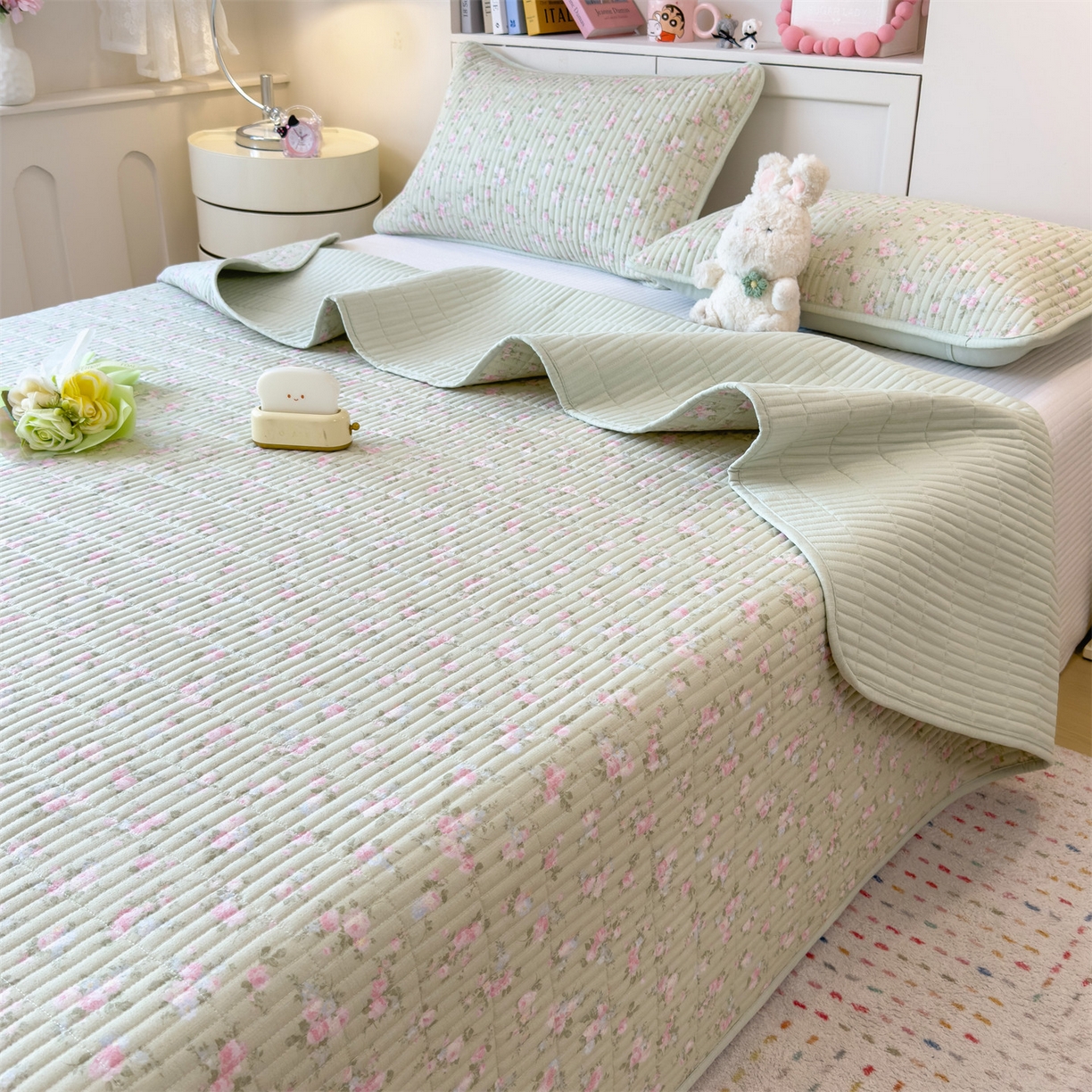 91家纺网 家纺一手货源 找家纺 雯豆家纺 2025新品皱皱双层纱床盖泡泡纱床罩保护套 初夏