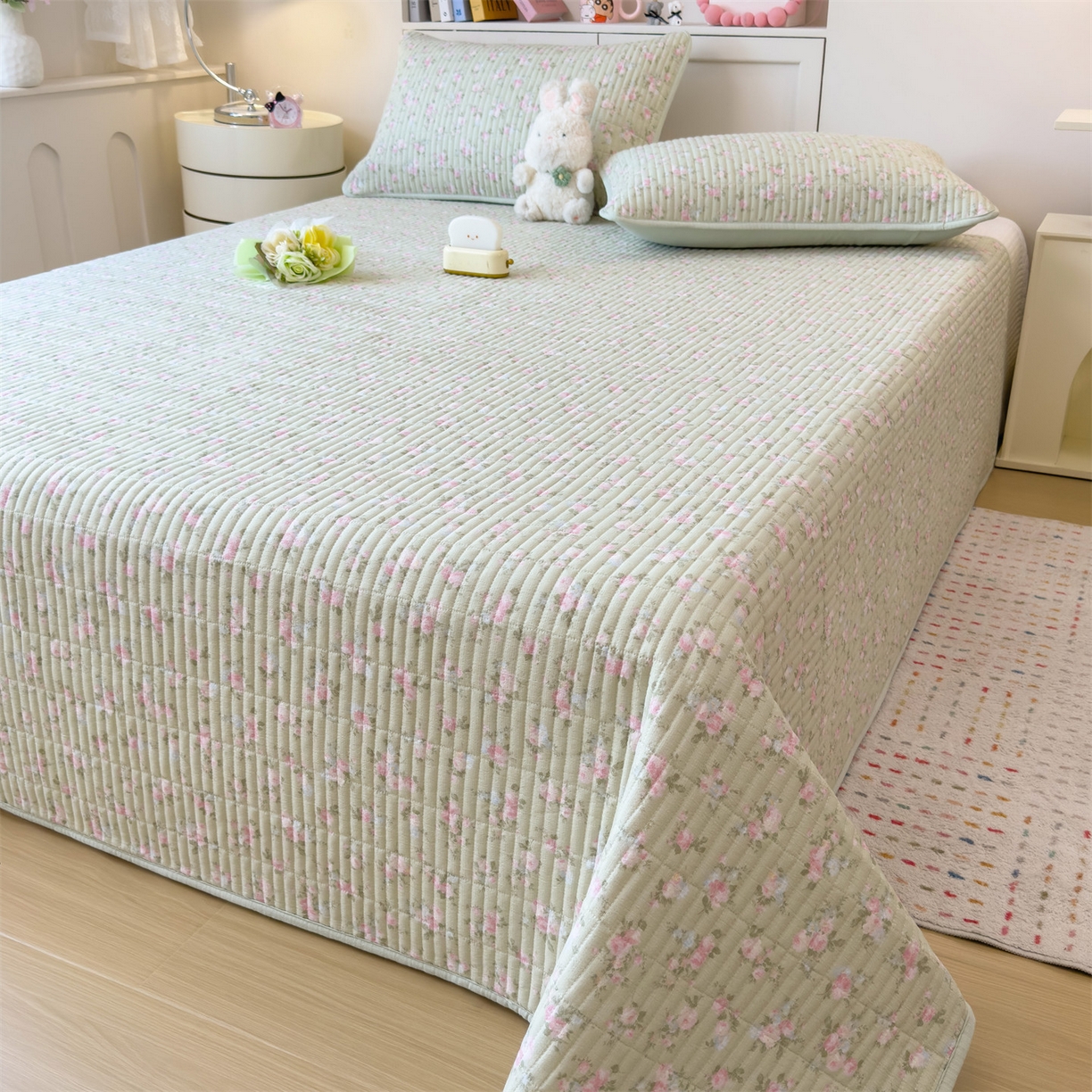 91家纺网 家纺一手货源 找家纺 雯豆家纺 2025新品皱皱双层纱床盖泡泡纱床罩保护套 初夏