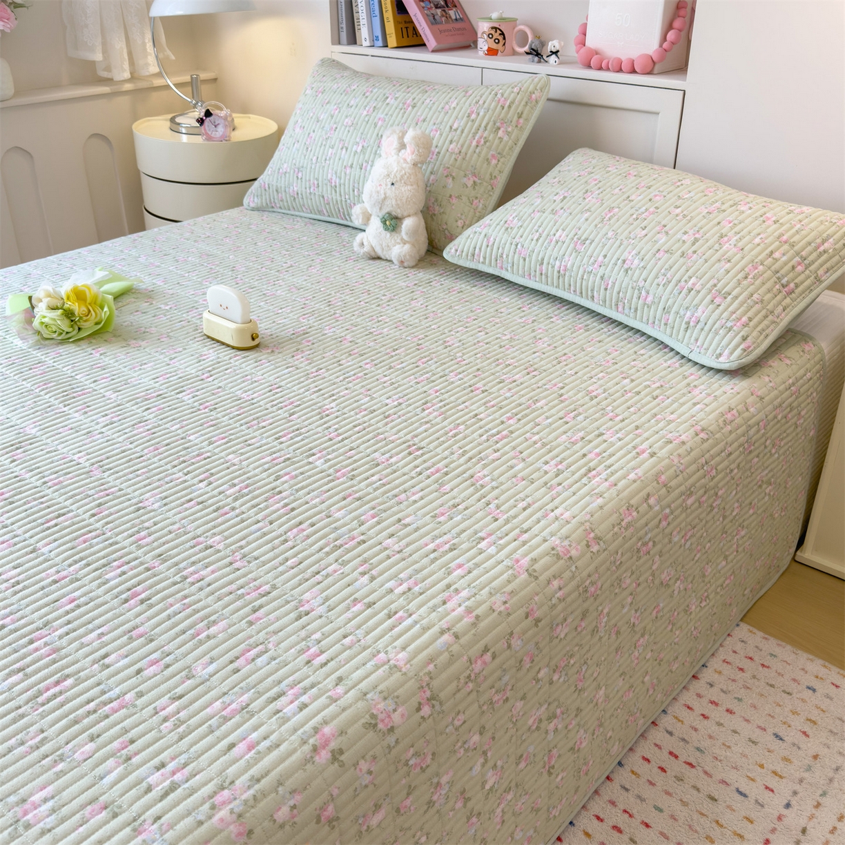 91家纺网 家纺一手货源 找家纺 雯豆家纺 2025新品皱皱双层纱床盖泡泡纱床罩保护套 初夏