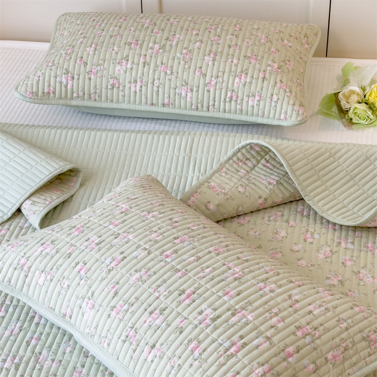 91家纺网 家纺一手货源 找家纺 雯豆家纺 2025新品皱皱双层纱床盖泡泡纱床罩保护套 初夏