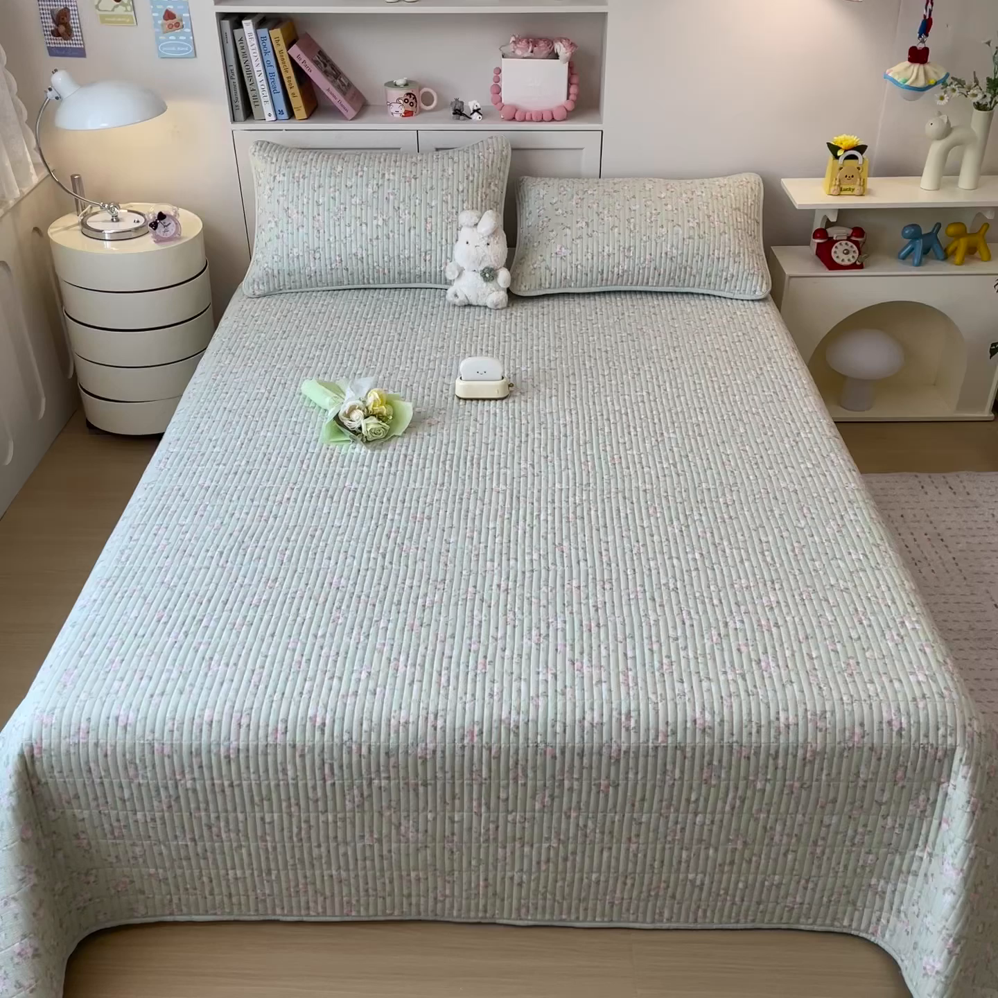 91家纺网 家纺一手货源 找家纺 雯豆家纺 2025新品皱皱双层纱床盖泡泡纱床罩保护套 初夏