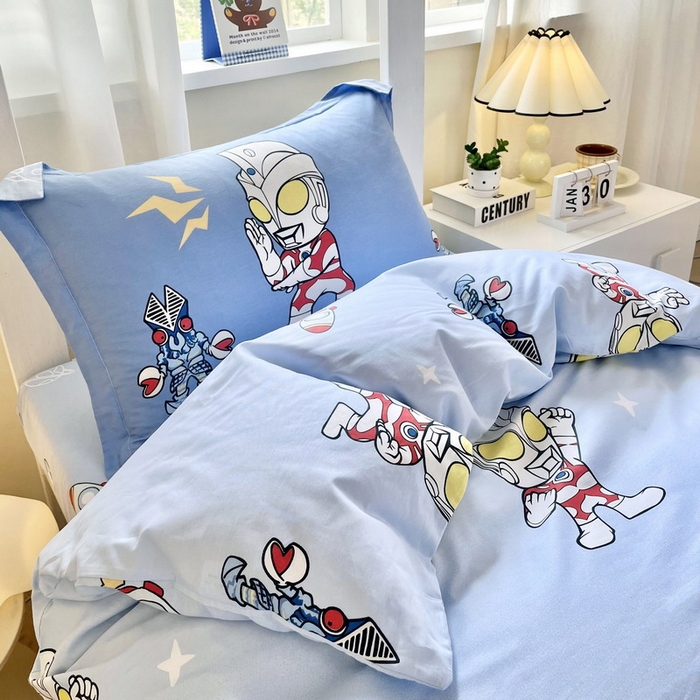 91家纺网 家纺一手货源 找家纺 蘭菲家纺 2025新款学生季经典奥特曼系列全棉印花三件套、四件套 小虎队