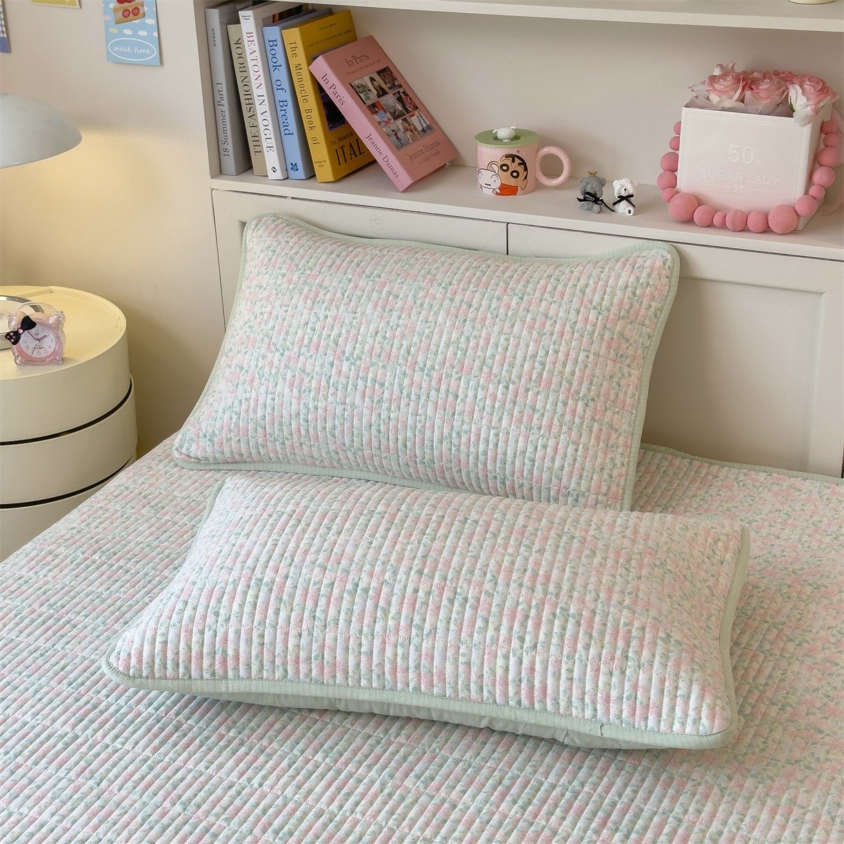 91家纺网 家纺一手货源 找家纺 雯豆家纺 2025新品皱皱双层纱床盖泡泡纱床罩保护套 爱尔蓝