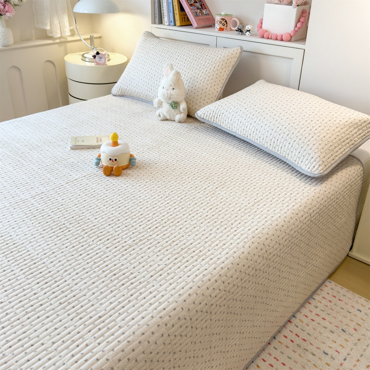 91家纺网 家纺一手货源 找家纺 雯豆家纺 2025新品皱皱双层纱床盖泡泡纱床罩保护套 初心