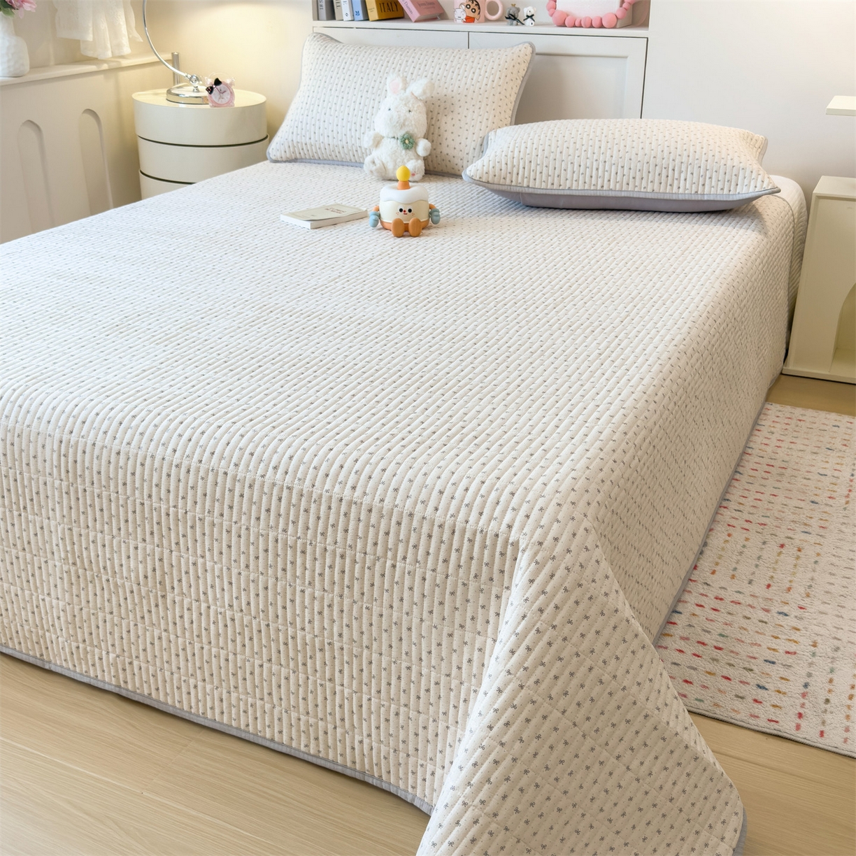 91家纺网 家纺一手货源 找家纺 雯豆家纺 2025新品皱皱双层纱床盖泡泡纱床罩保护套 初心