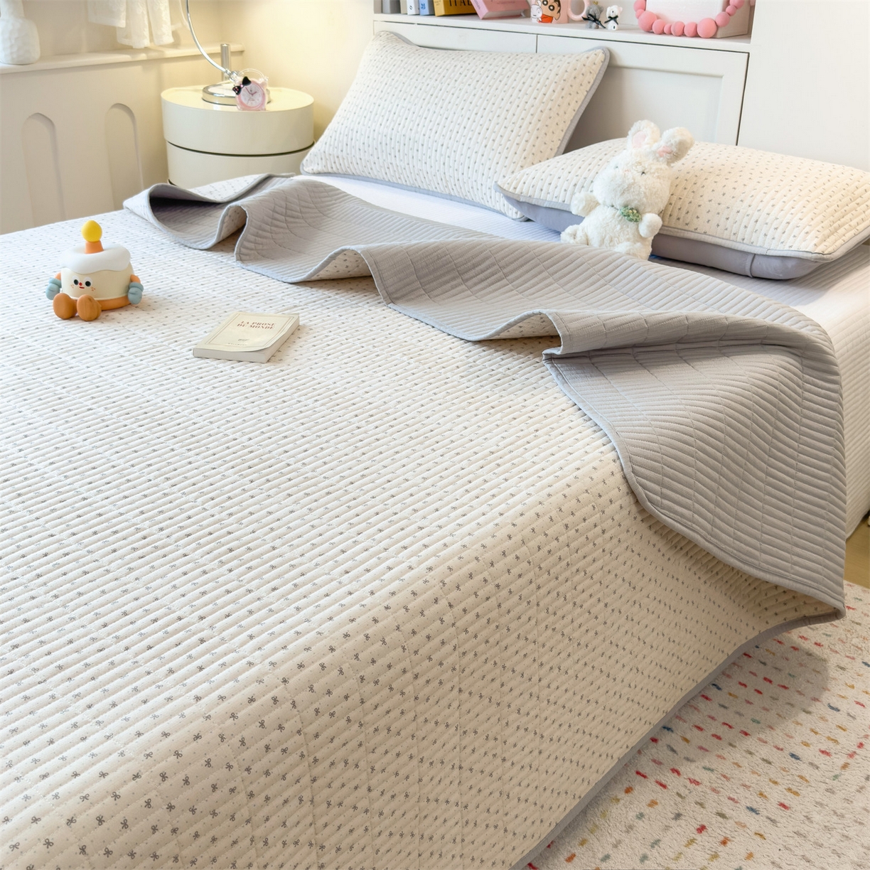 91家纺网 家纺一手货源 找家纺 雯豆家纺 2025新品皱皱双层纱床盖泡泡纱床罩保护套 初心