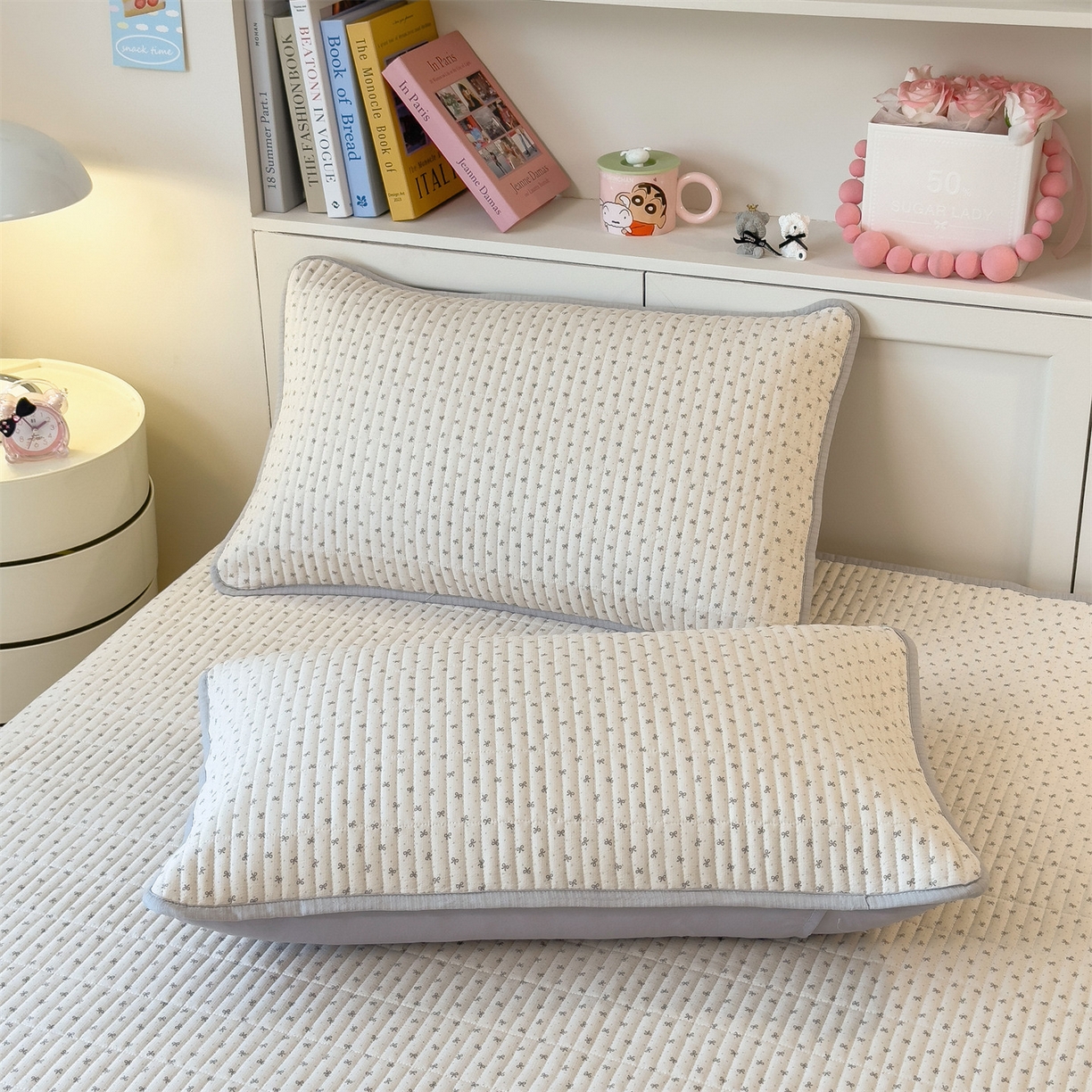 91家纺网 家纺一手货源 找家纺 雯豆家纺 2025新品皱皱双层纱床盖泡泡纱床罩保护套 初心