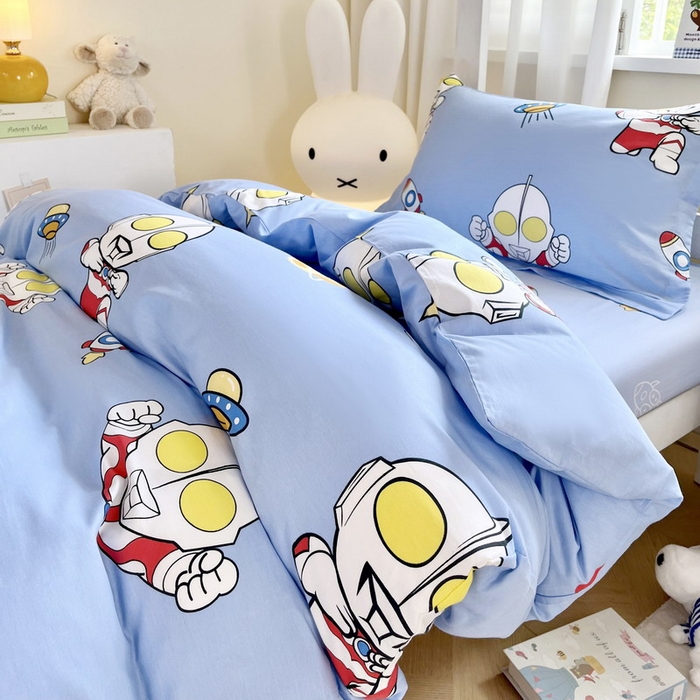 91家纺网 家纺一手货源 找家纺 蘭菲家纺 2025新款学生季经典奥特曼系列全棉印花三件套、四件套 追风