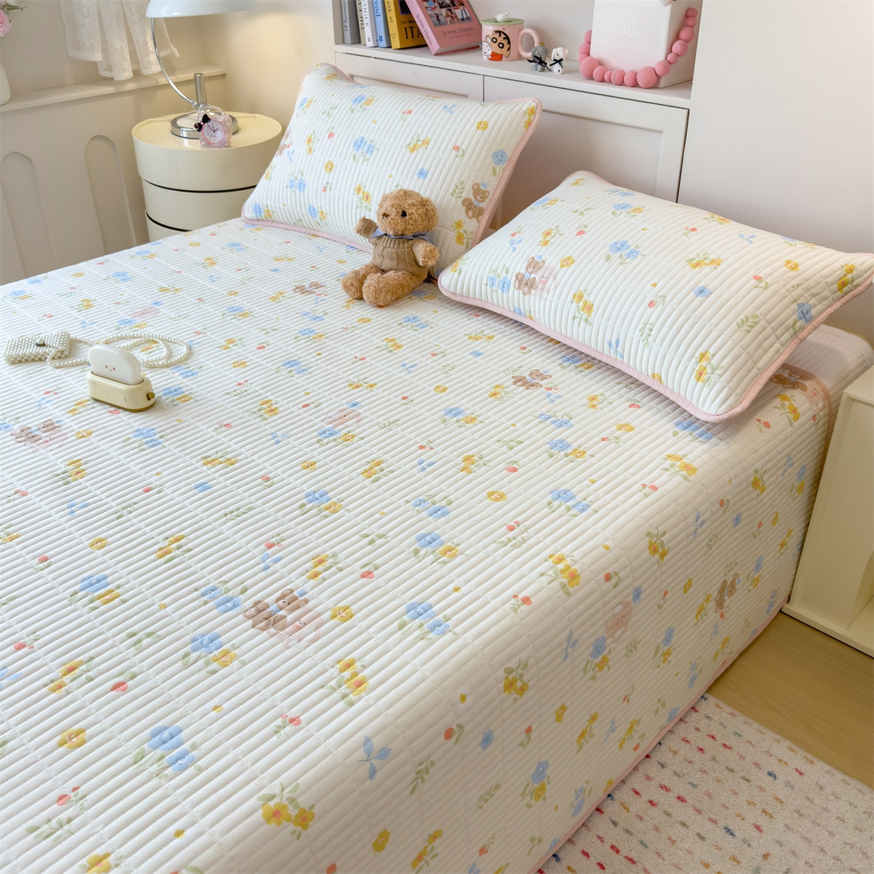 91家纺网 家纺一手货源 找家纺 雯豆家纺 2025新品皱皱双层纱床盖泡泡纱床罩保护套 花小愈