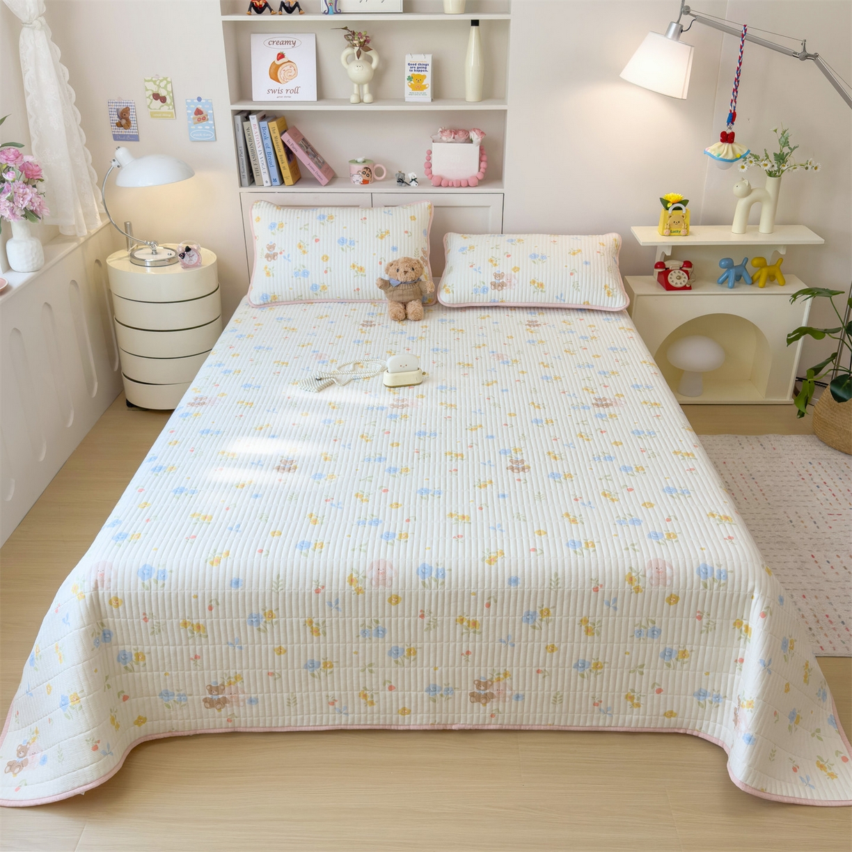 91家纺网 家纺一手货源 找家纺 雯豆家纺 2025新品皱皱双层纱床盖泡泡纱床罩保护套 花小愈