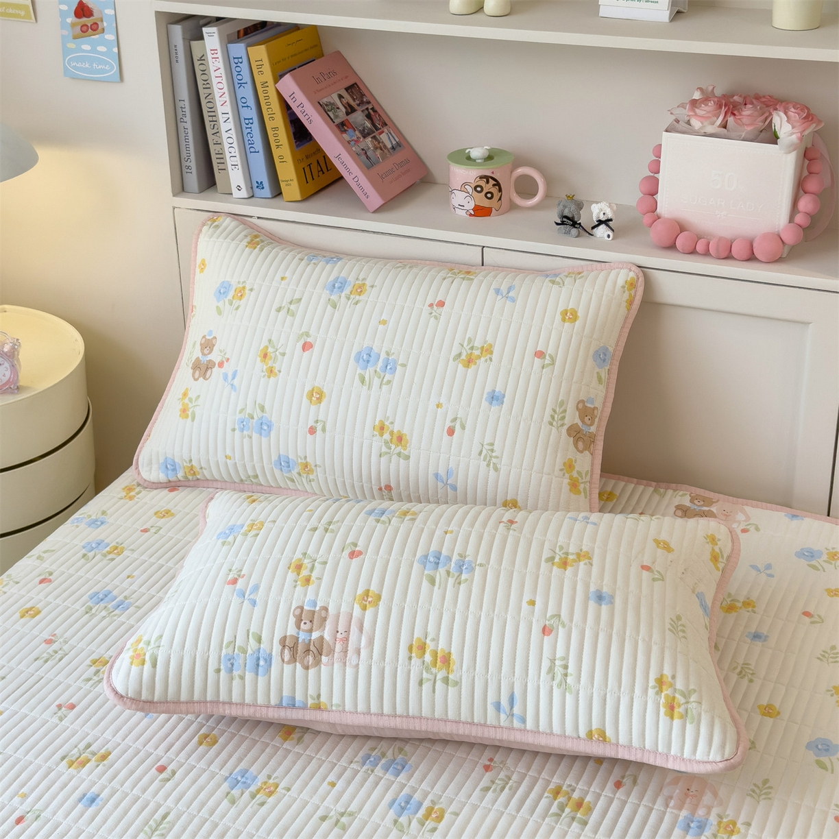 91家纺网 家纺一手货源 找家纺 雯豆家纺 2025新品皱皱双层纱床盖泡泡纱床罩保护套 花小愈