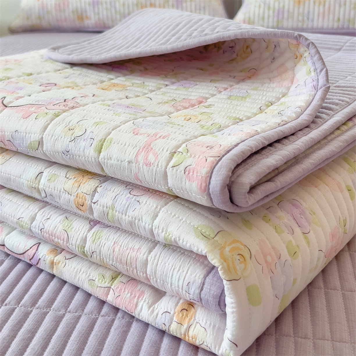 雯豆家纺 2025新品皱皱双层纱床盖泡泡纱床罩保护套 可爱TK