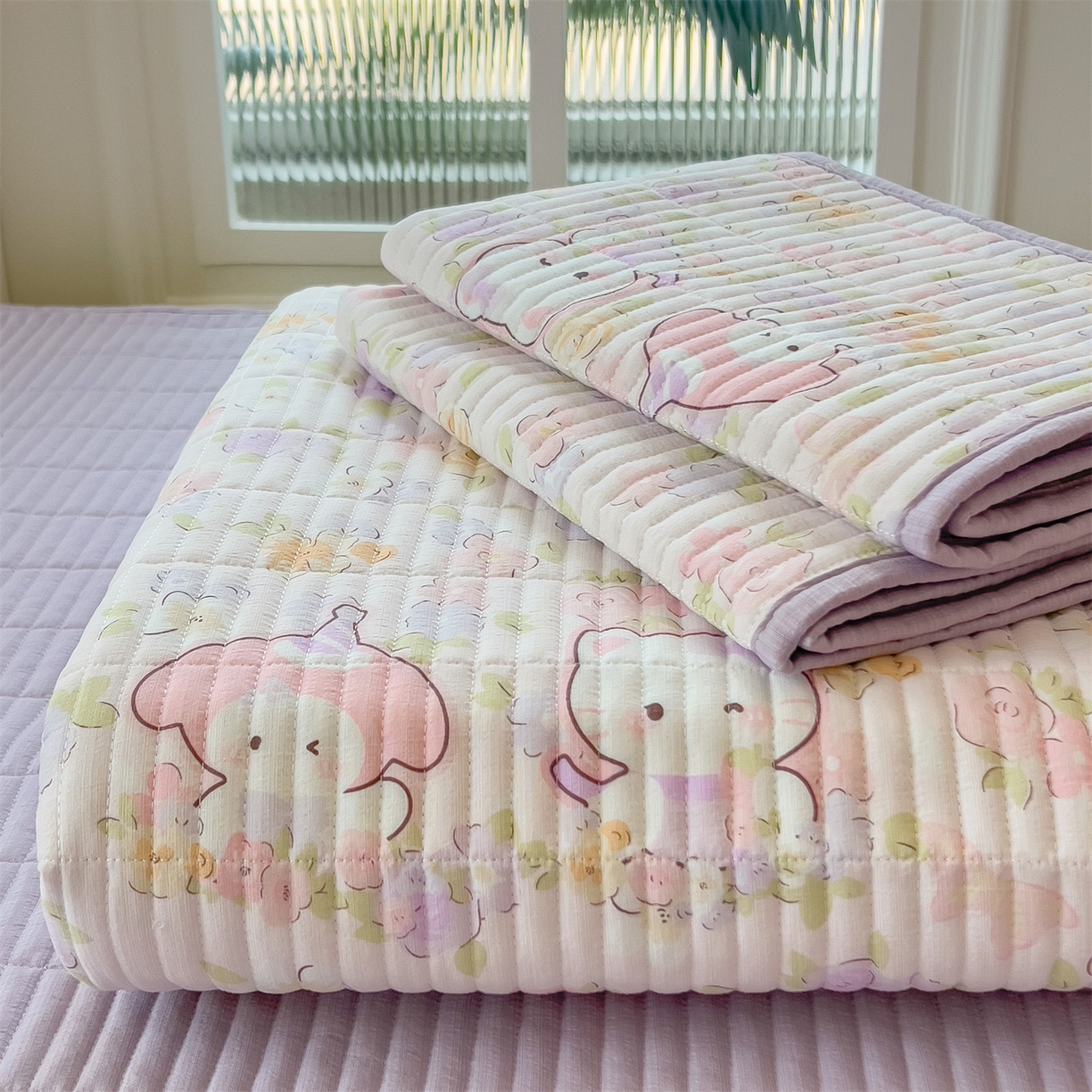 91家纺网 家纺一手货源 找家纺 雯豆家纺 2025新品皱皱双层纱床盖泡泡纱床罩保护套 可爱TK