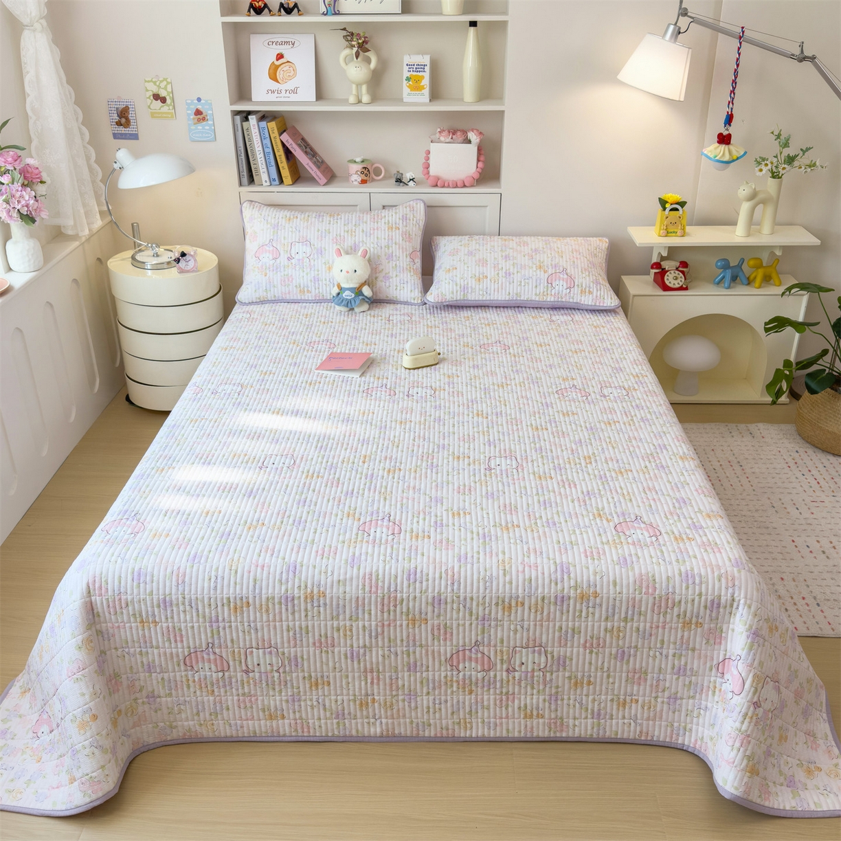 91家纺网 家纺一手货源 找家纺 雯豆家纺 2025新品皱皱双层纱床盖泡泡纱床罩保护套 可爱TK