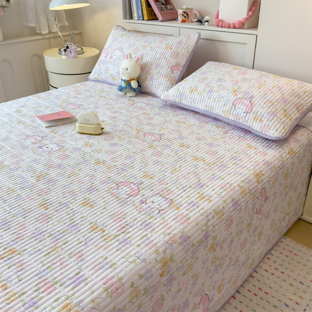 91家纺网 家纺一手货源 找家纺 雯豆家纺 2025新品皱皱双层纱床盖泡泡纱床罩保护套 可爱TK