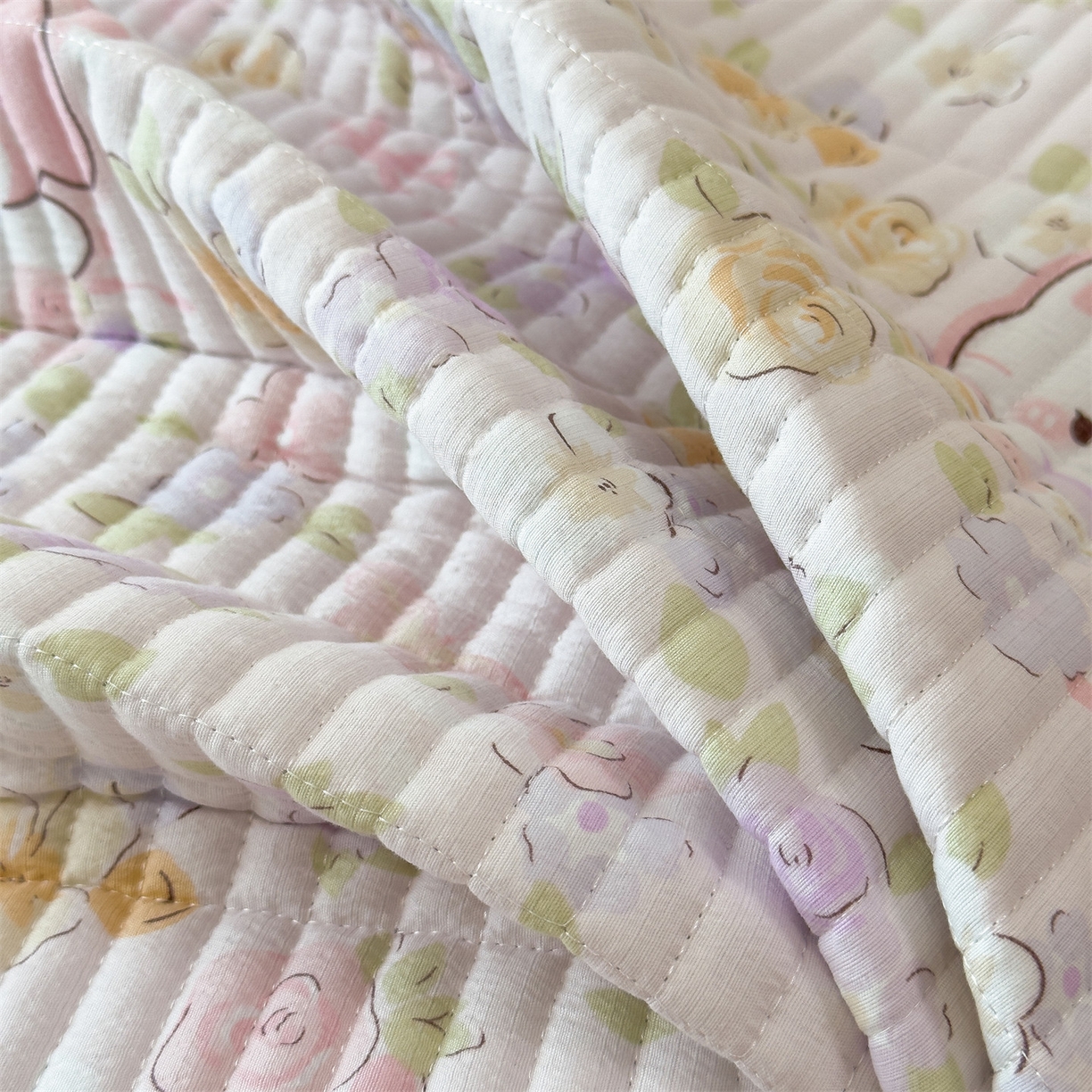 91家纺网 家纺一手货源 找家纺 雯豆家纺 2025新品皱皱双层纱床盖泡泡纱床罩保护套 可爱TK