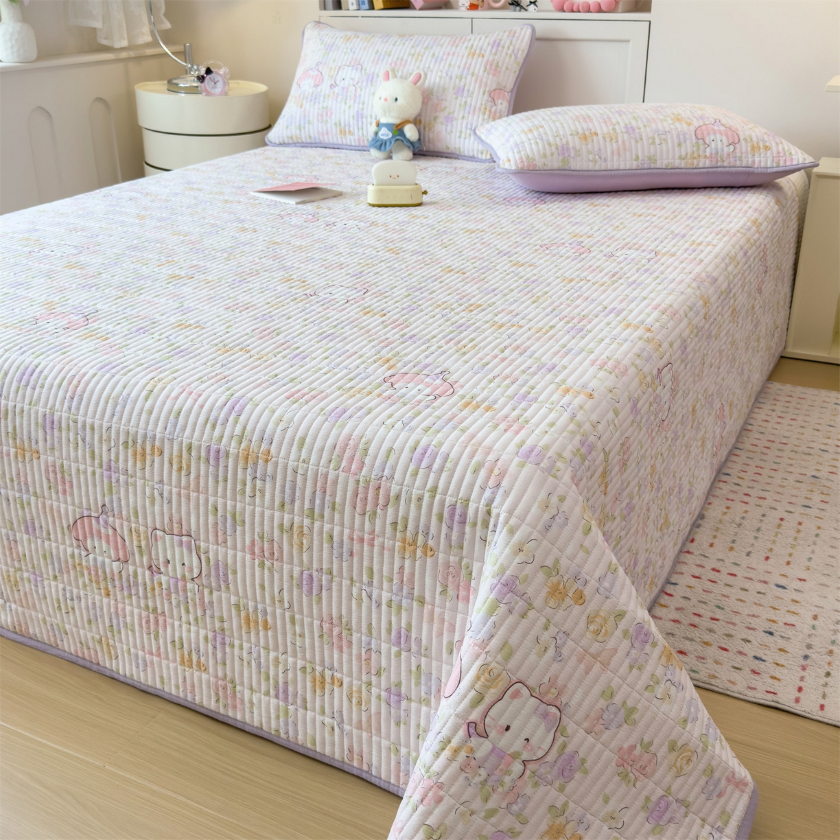 91家纺网 家纺一手货源 找家纺 雯豆家纺 2025新品皱皱双层纱床盖泡泡纱床罩保护套 可爱TK