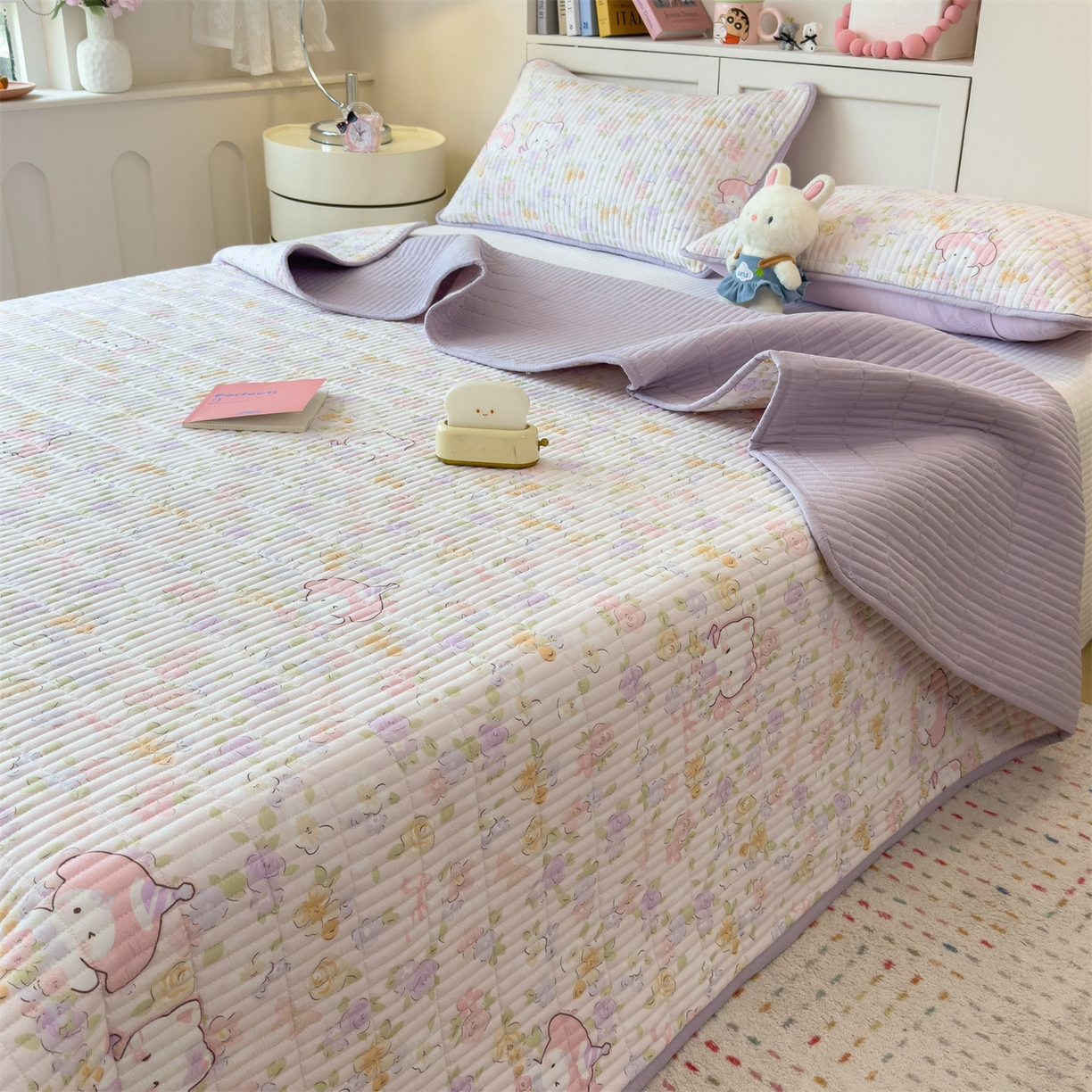 91家纺网 家纺一手货源 找家纺 雯豆家纺 2025新品皱皱双层纱床盖泡泡纱床罩保护套 可爱TK