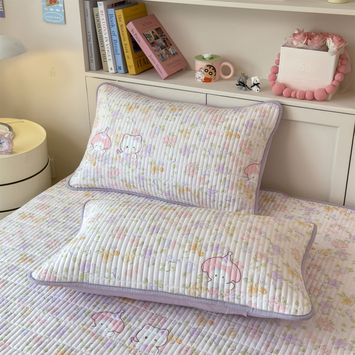 91家纺网 家纺一手货源 找家纺 雯豆家纺 2025新品皱皱双层纱床盖泡泡纱床罩保护套 可爱TK