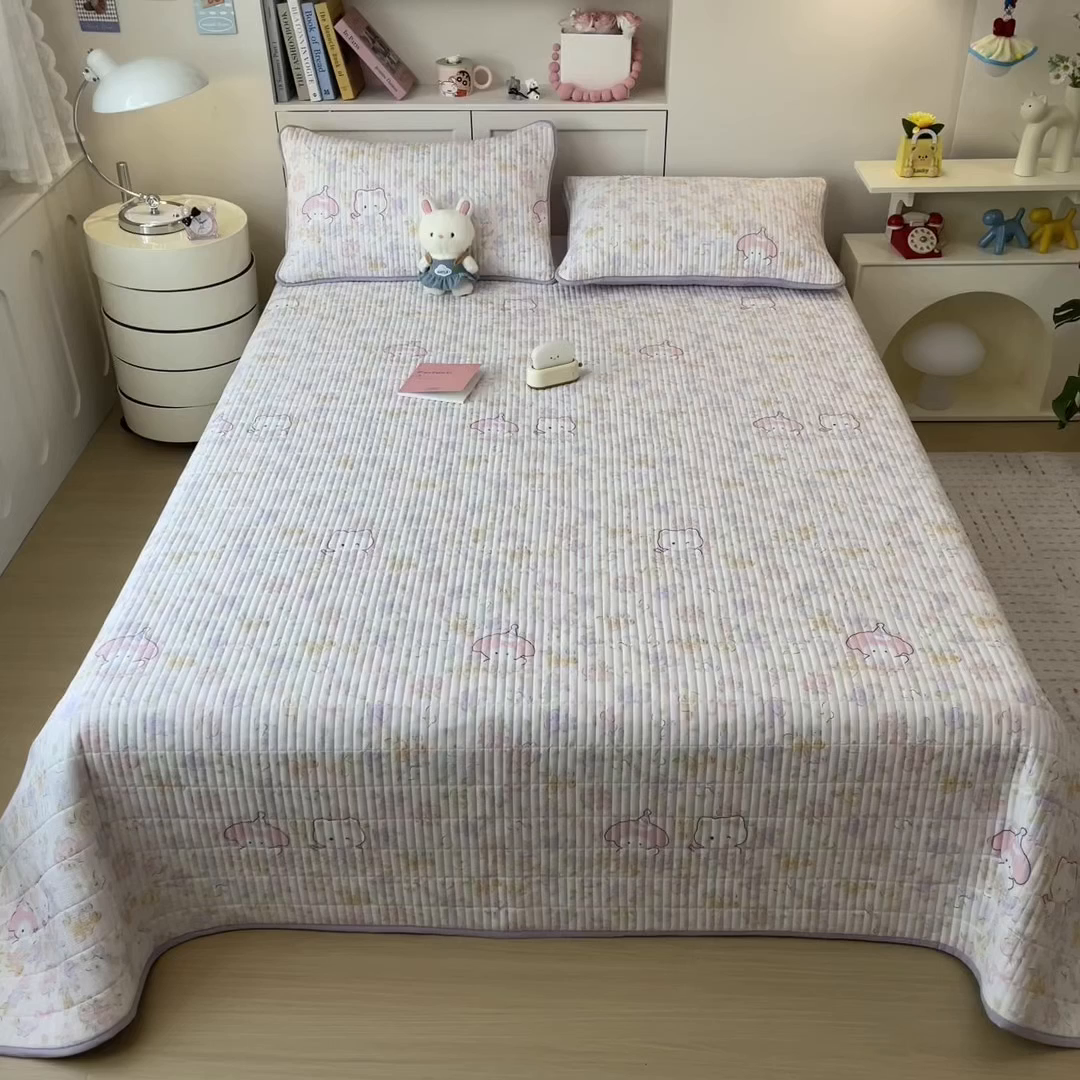 91家纺网 家纺一手货源 找家纺 雯豆家纺 2025新品皱皱双层纱床盖泡泡纱床罩保护套 可爱TK