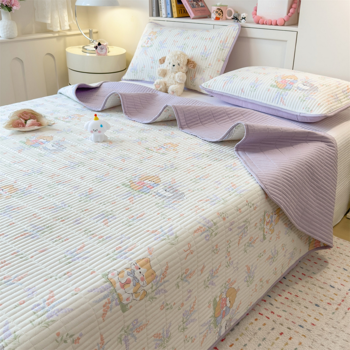 91家纺网 家纺一手货源 找家纺 雯豆家纺 2025新品皱皱双层纱床盖泡泡纱床罩保护套 快乐萌宝