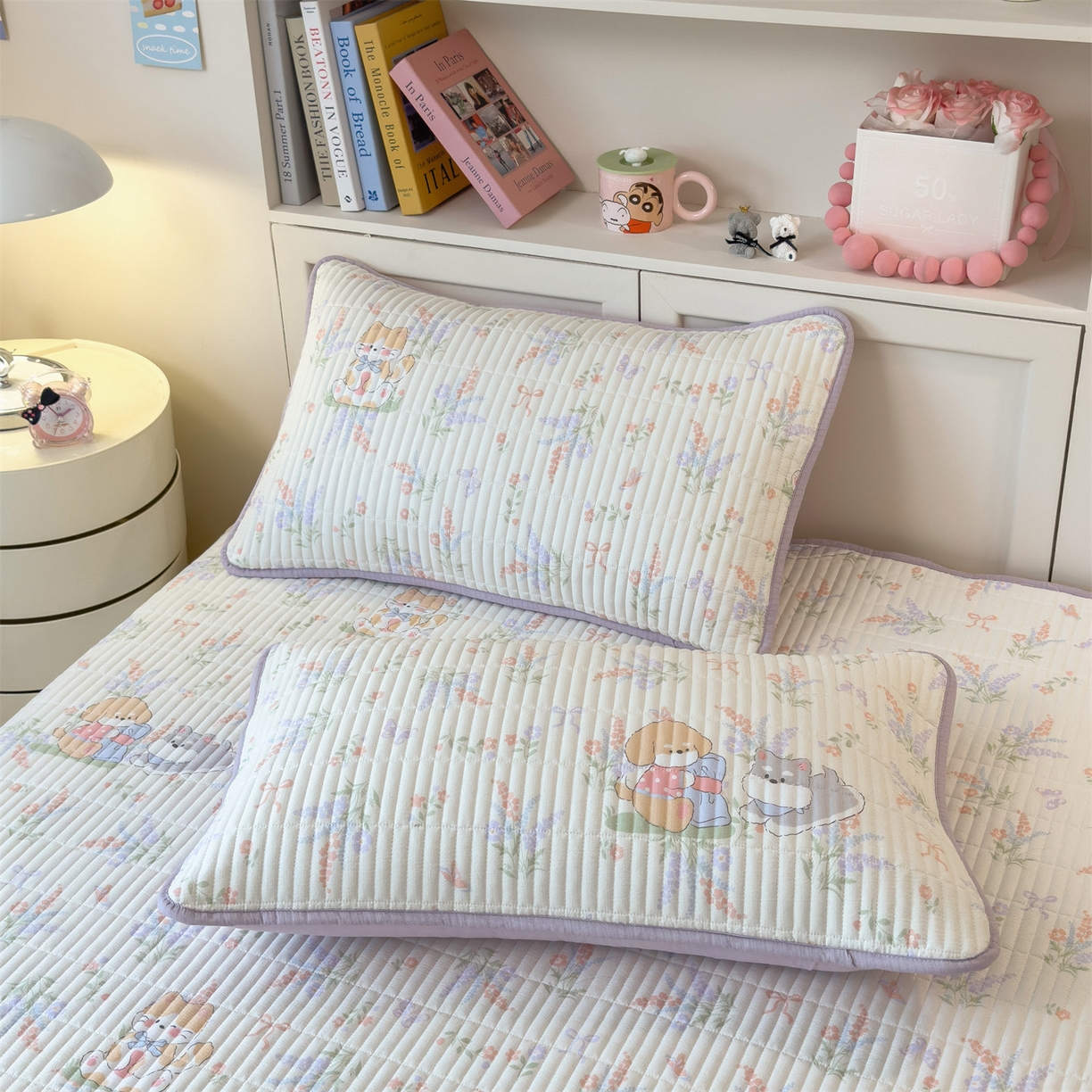 91家纺网 家纺一手货源 找家纺 雯豆家纺 2025新品皱皱双层纱床盖泡泡纱床罩保护套 快乐萌宝