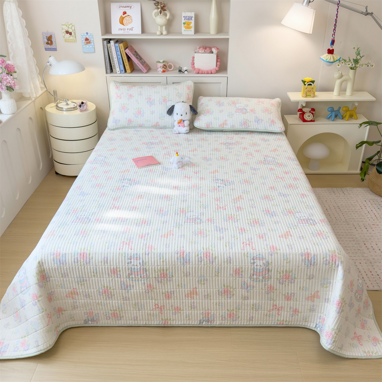 91家纺网 家纺一手货源 找家纺 雯豆家纺 2025新品皱皱双层纱床盖泡泡纱床罩保护套 快乐时光