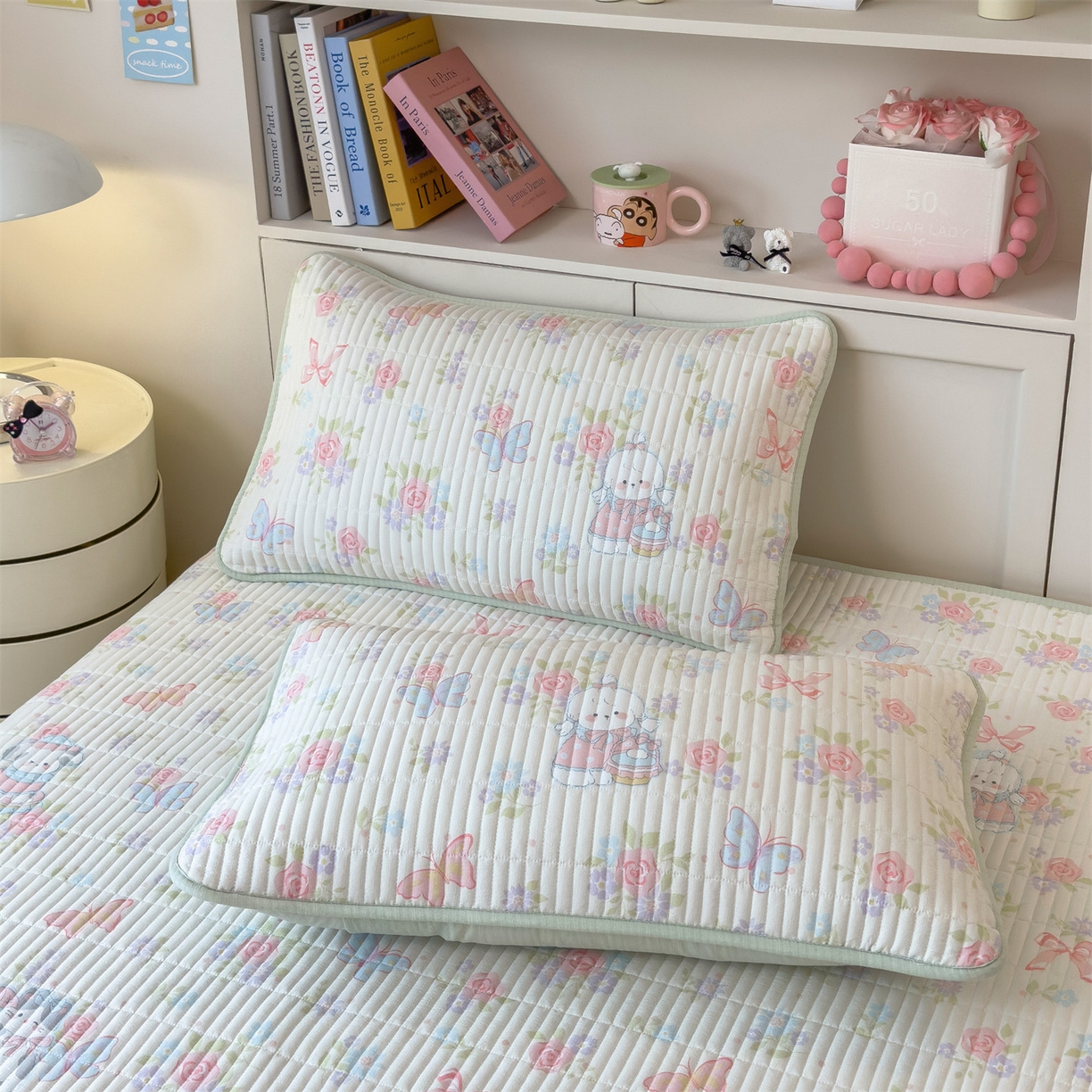 91家纺网 家纺一手货源 找家纺 雯豆家纺 2025新品皱皱双层纱床盖泡泡纱床罩保护套 快乐时光