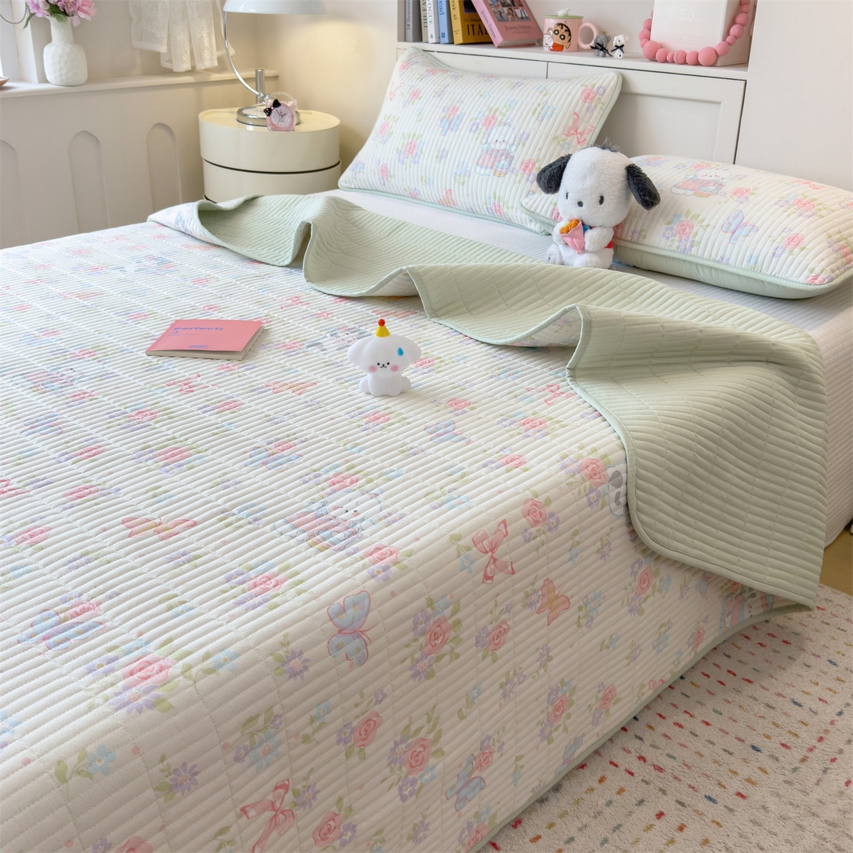 91家纺网 家纺一手货源 找家纺 雯豆家纺 2025新品皱皱双层纱床盖泡泡纱床罩保护套 快乐时光