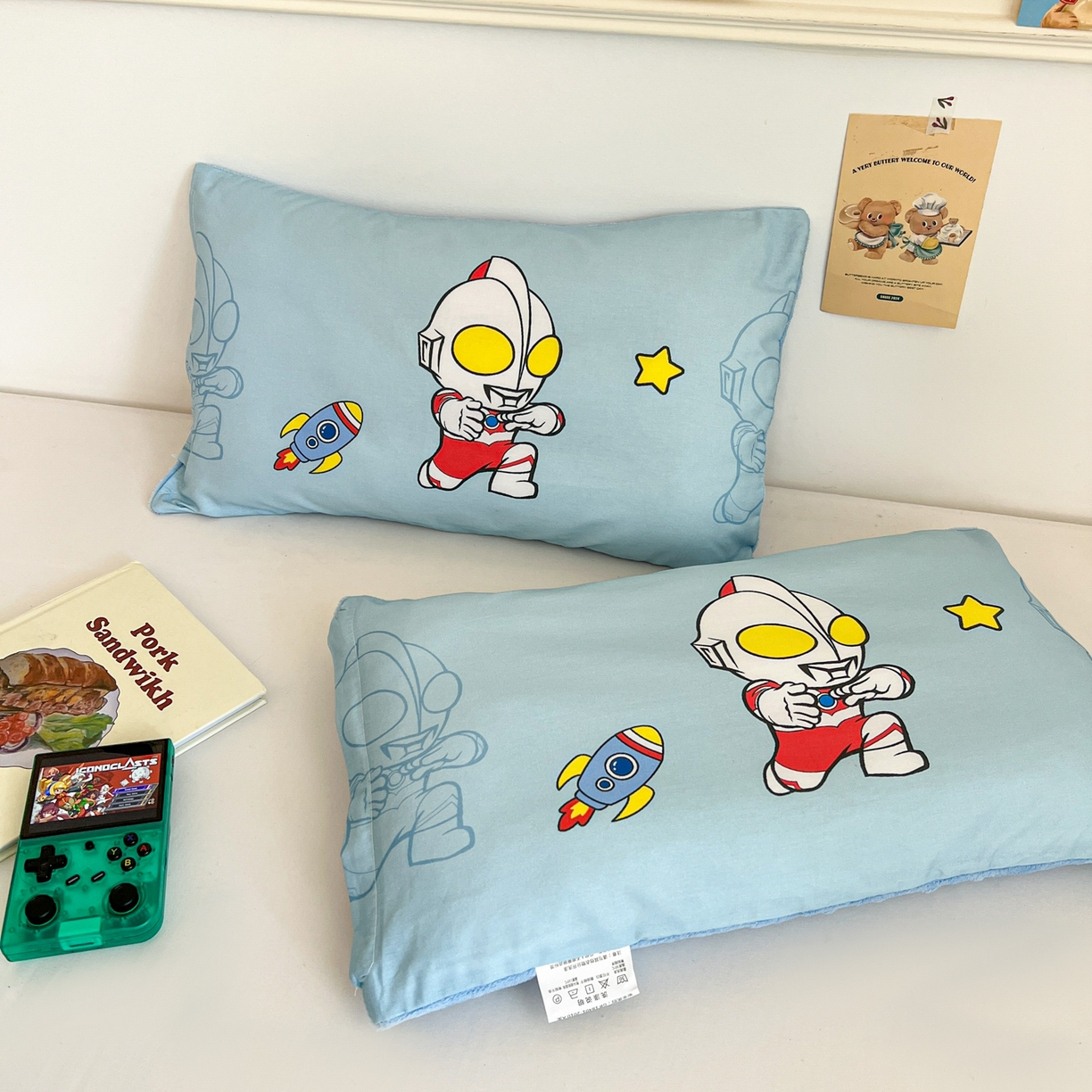 91家纺网 家纺一手货源 找家纺 孩子王家纺 2025新款A棉B绒全棉纯棉豆豆枕学生幼儿园系列 光之超人 30x50cm/只（带标）