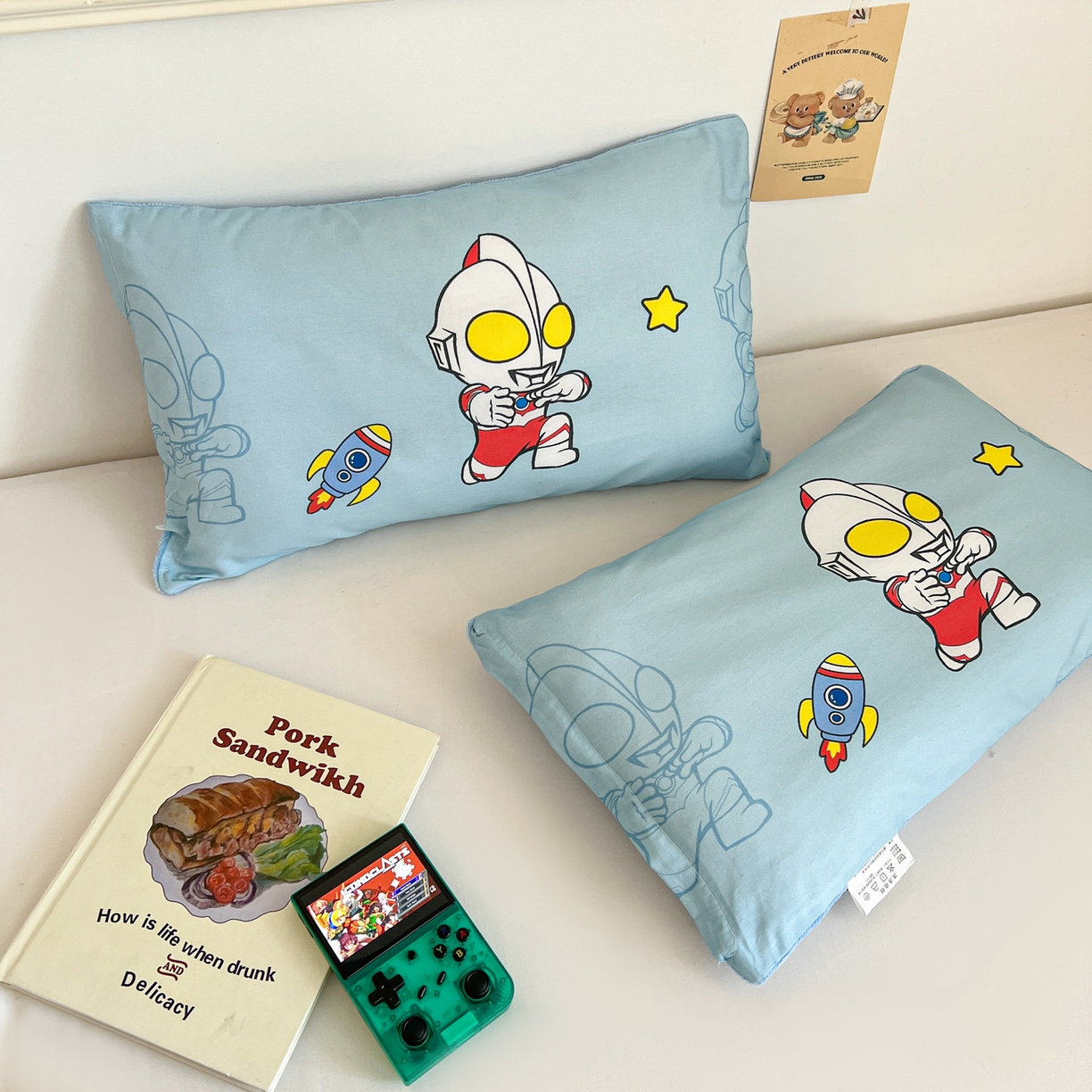 91家纺网 家纺一手货源 找家纺 孩子王家纺 2025新款A棉B绒全棉纯棉豆豆枕学生幼儿园系列 光之超人 30x50cm/只（带标）