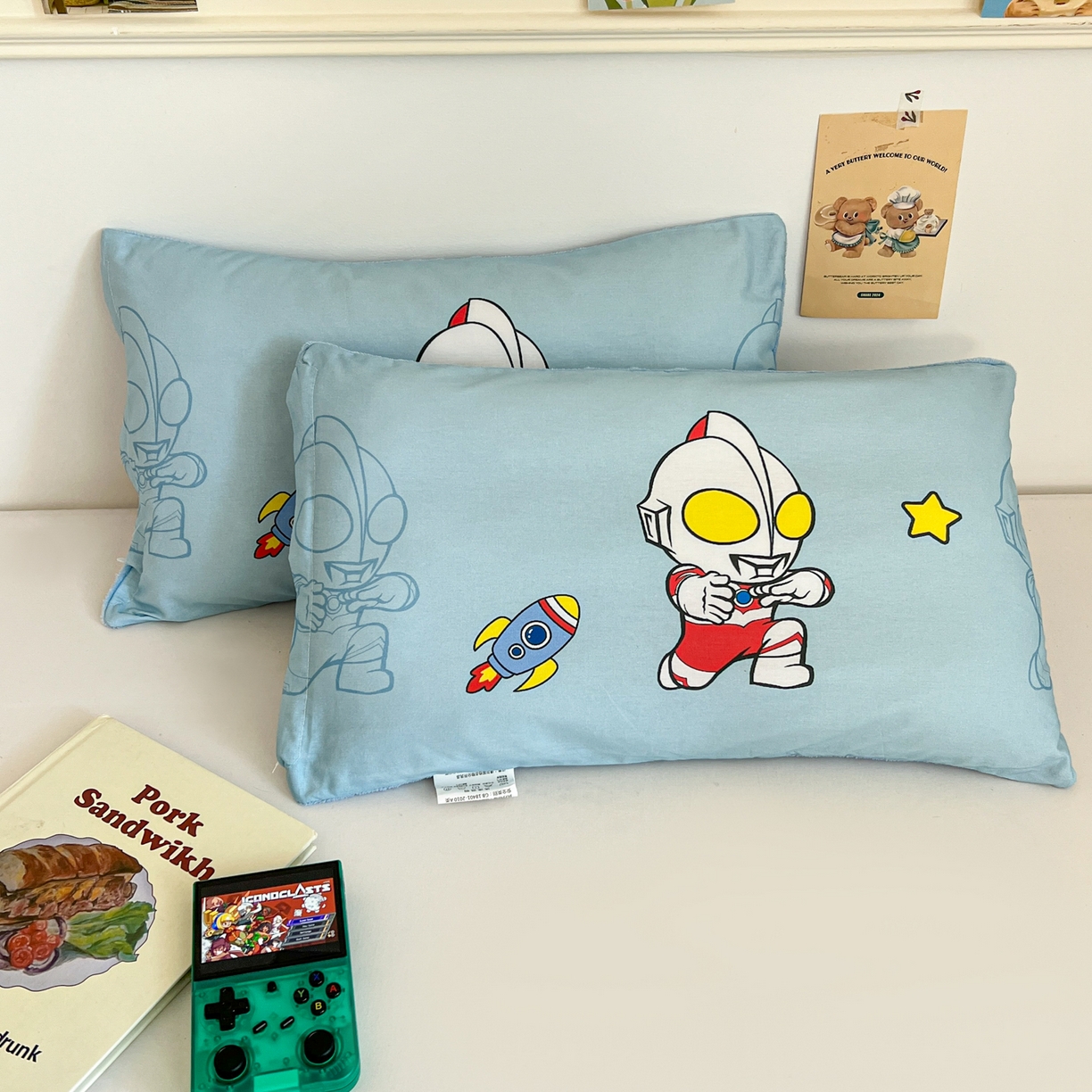 91家纺网 家纺一手货源 找家纺 孩子王家纺 2025新款A棉B绒全棉纯棉豆豆枕学生幼儿园系列 光之超人 30x50cm/只（带标）