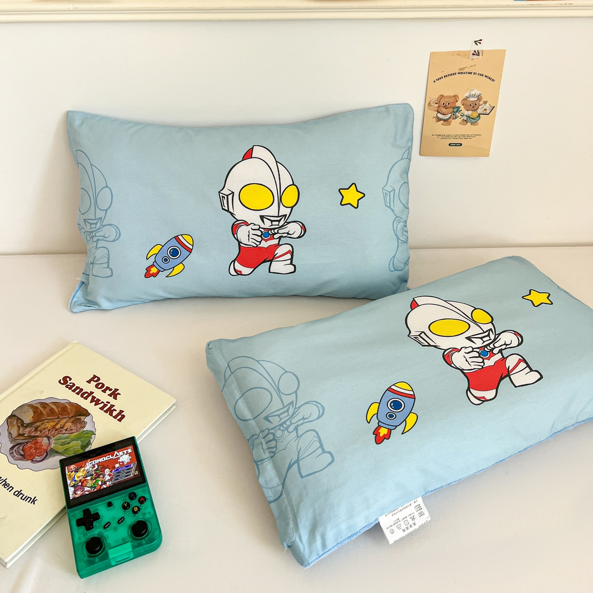 91家纺网 家纺一手货源 找家纺 孩子王家纺 2025新款A棉B绒全棉纯棉豆豆枕学生幼儿园系列 光之超人 30x50cm/只（带标）