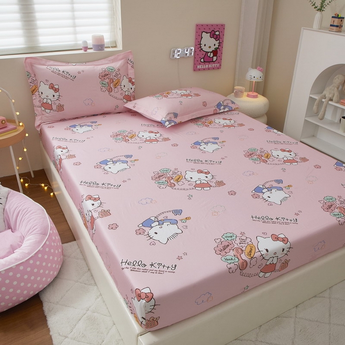 91家纺网 家纺一手货源 找家纺 （总）蘭菲家纺 2025新款三丽鸥系列全棉印花单品床笠