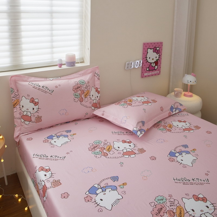 91家纺网 家纺一手货源 找家纺 （总）蘭菲家纺 2025新款三丽鸥系列全棉印花单品床笠