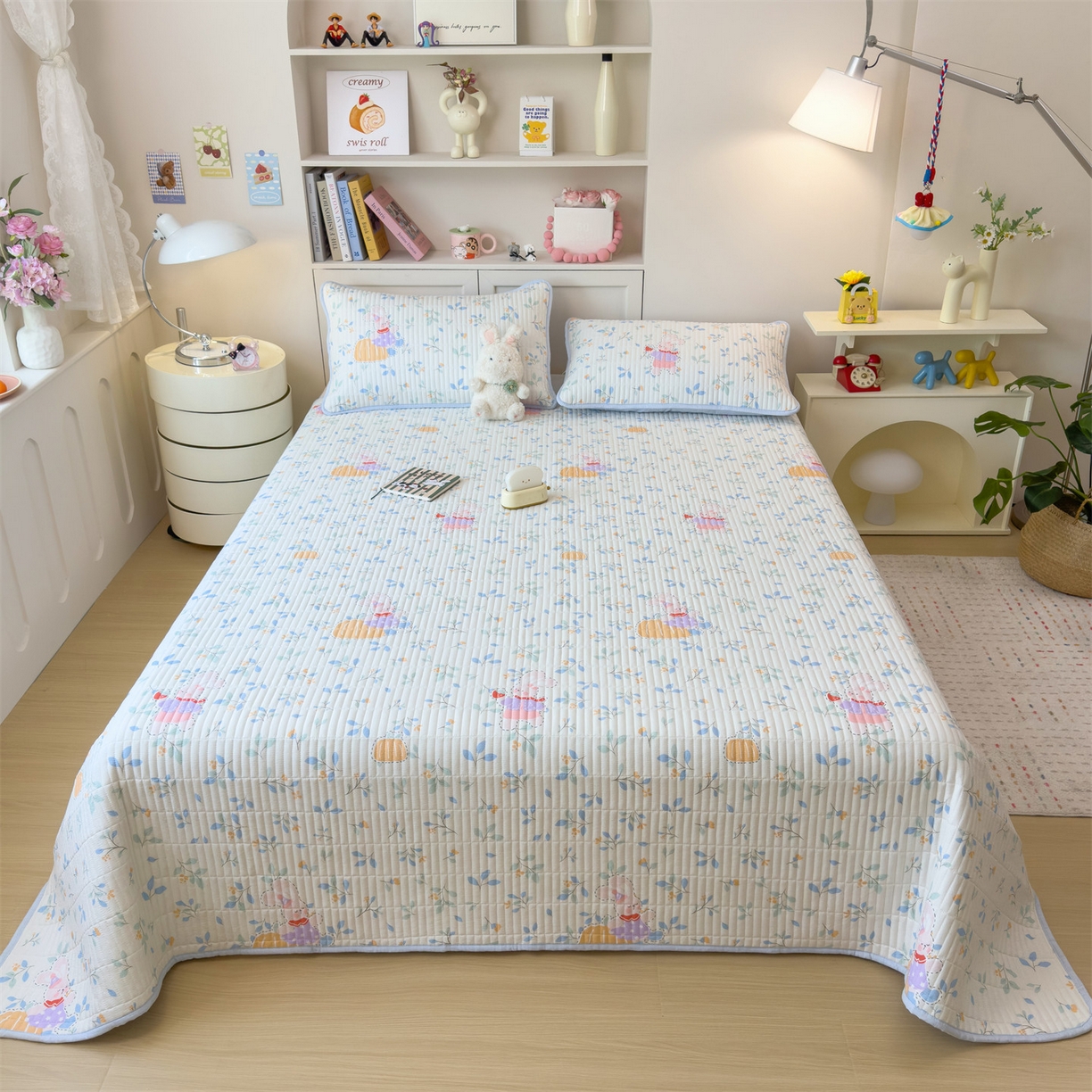 91家纺网 家纺一手货源 找家纺 雯豆家纺 2025新品皱皱双层纱床盖泡泡纱床罩保护套 小苍兰