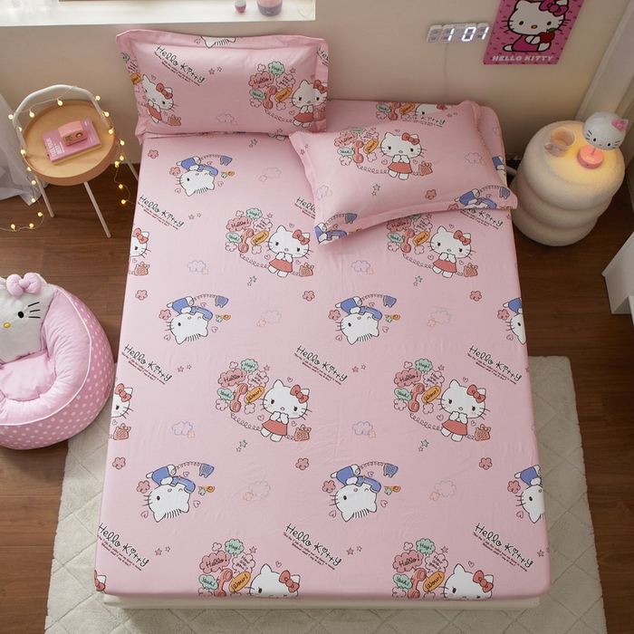 91家纺网 家纺一手货源 找家纺 （总）蘭菲家纺 2025新款三丽鸥系列全棉印花单品床笠