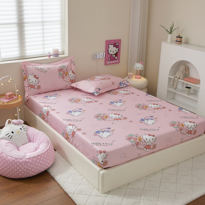 91家纺网 家纺一手货源 找家纺 （总）蘭菲家纺 2025新款三丽鸥系列全棉印花单品床笠