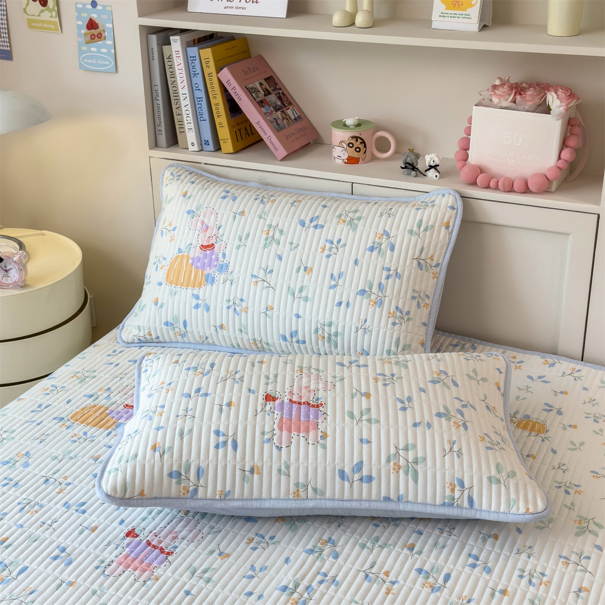 91家纺网 家纺一手货源 找家纺 雯豆家纺 2025新品皱皱双层纱床盖泡泡纱床罩保护套 小苍兰