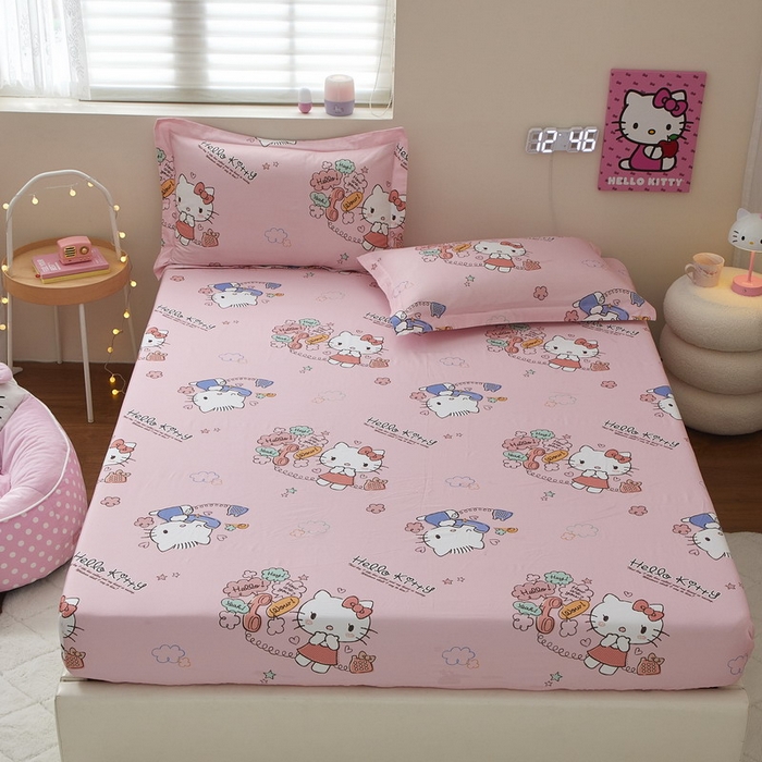 91家纺网 家纺一手货源 找家纺 （总）蘭菲家纺 2025新款三丽鸥系列全棉印花单品床笠