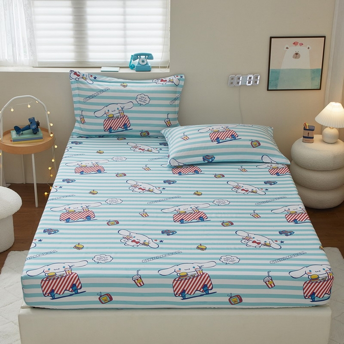 91家纺网 家纺一手货源 找家纺 （总）蘭菲家纺 2025新款三丽鸥系列全棉印花单品床笠