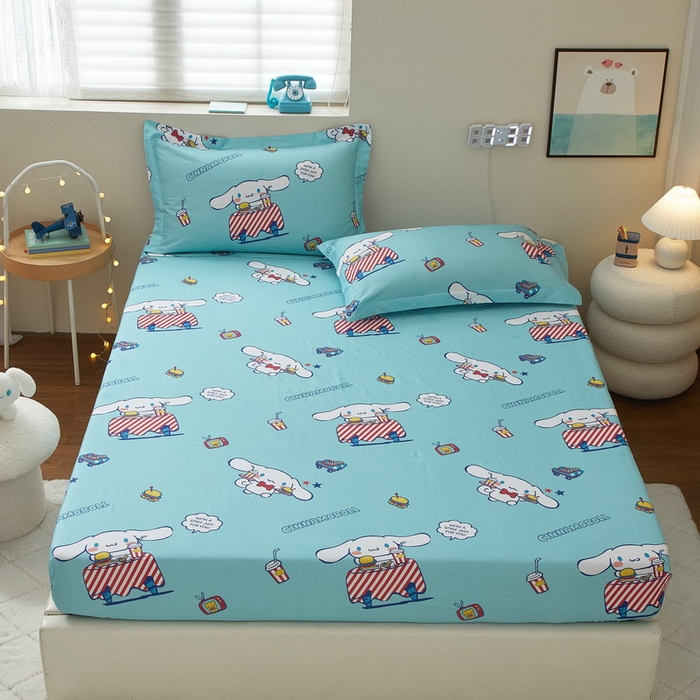 91家纺网 家纺一手货源 找家纺 （总）蘭菲家纺 2025新款三丽鸥系列全棉印花单品床笠