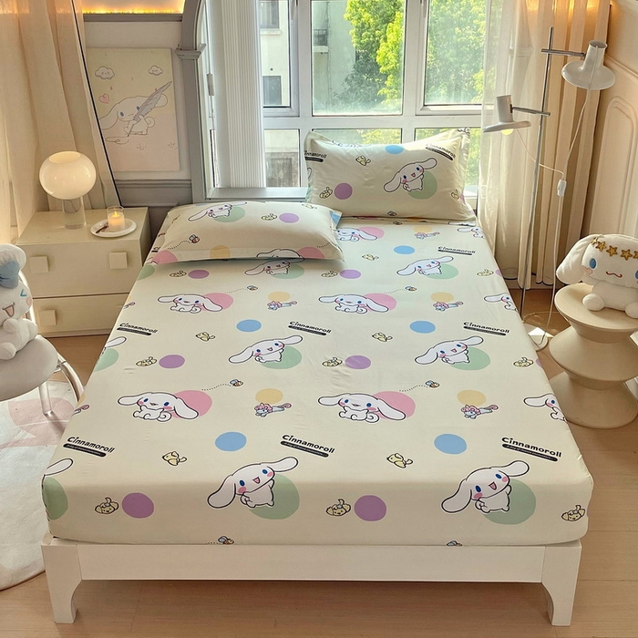 91家纺网 家纺一手货源 找家纺 （总）蘭菲家纺 2025新款三丽鸥系列全棉印花单品床笠