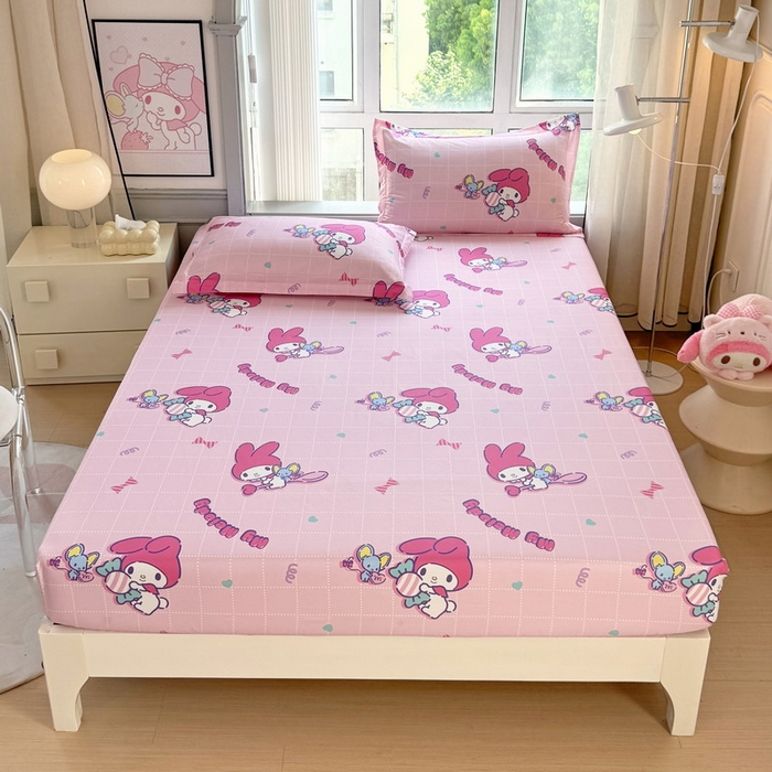 91家纺网 家纺一手货源 找家纺 （总）蘭菲家纺 2025新款三丽鸥系列全棉印花单品床笠