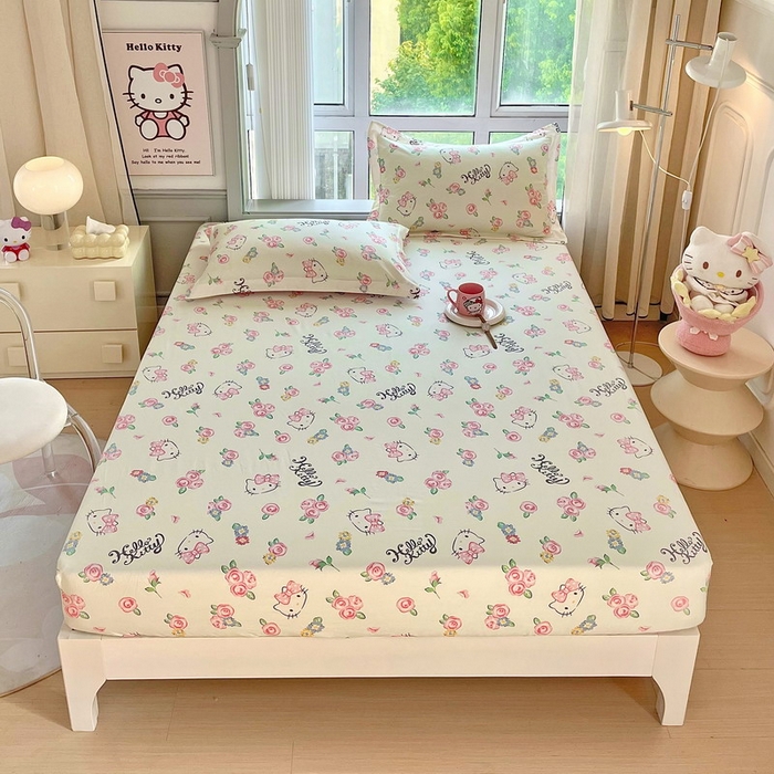 91家纺网 家纺一手货源 找家纺 （总）蘭菲家纺 2025新款三丽鸥系列全棉印花单品床笠