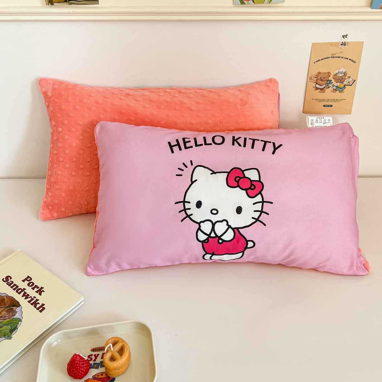 91家纺网 家纺一手货源 找家纺 孩子王家纺 2025新款A棉B绒全棉纯棉豆豆枕学生幼儿园系列 甜品凯蒂 30x50cm/只（带标）