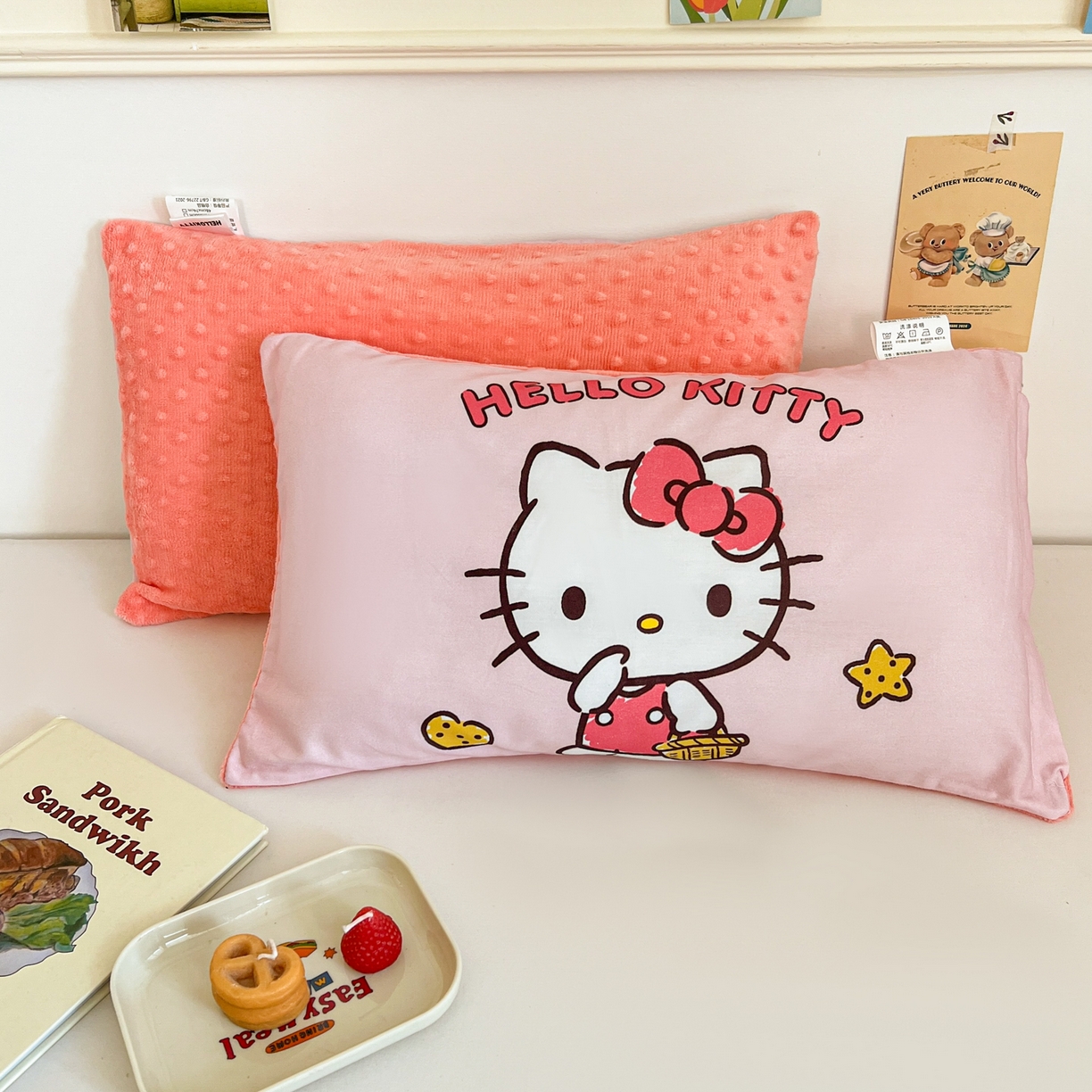 孩子王家纺 2025新款A棉B绒全棉纯棉豆豆枕学生幼儿园系列 甜心凯蒂 30x50cm/只（带标）
